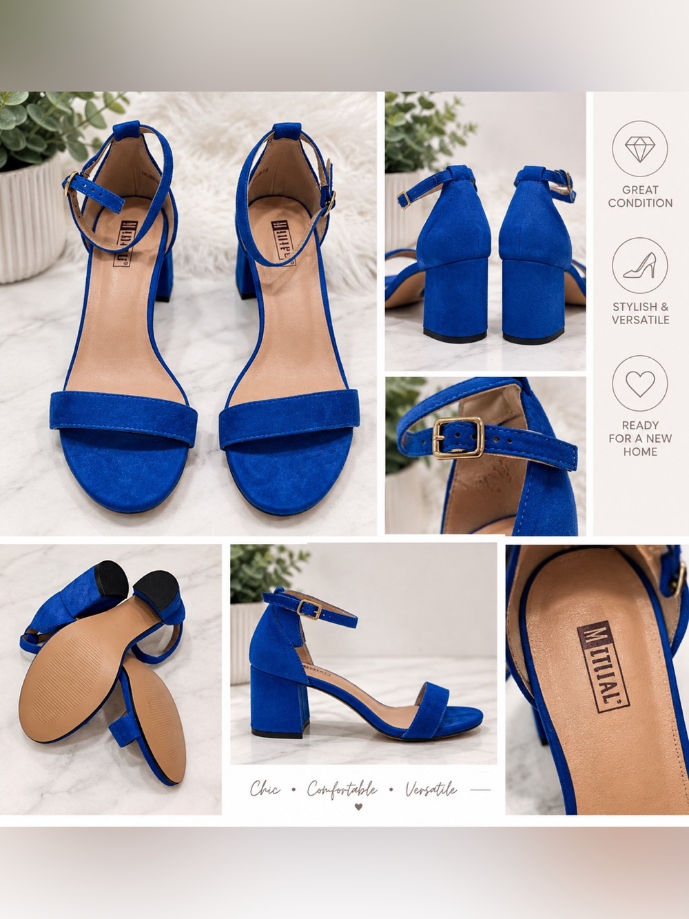 M. Tillal Women's Blue Suede Block Heel Sandals